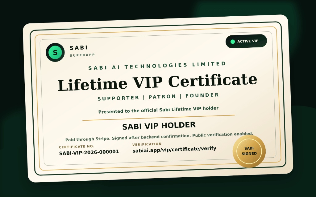 Sabi VIP Certificate